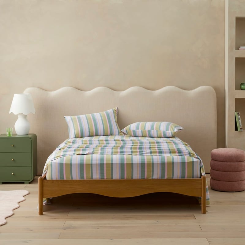 Yarn Dyed Sephora Stripe Garden Green Sheet Set