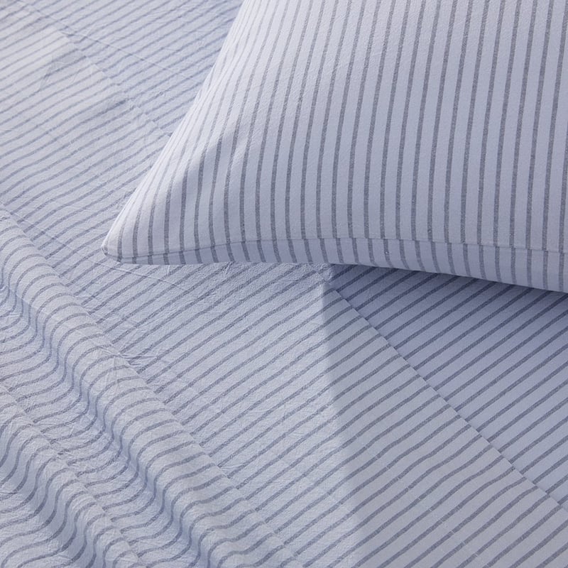 Stonewashed Cotton Printed Thin Chambray Stripe Sheet Set