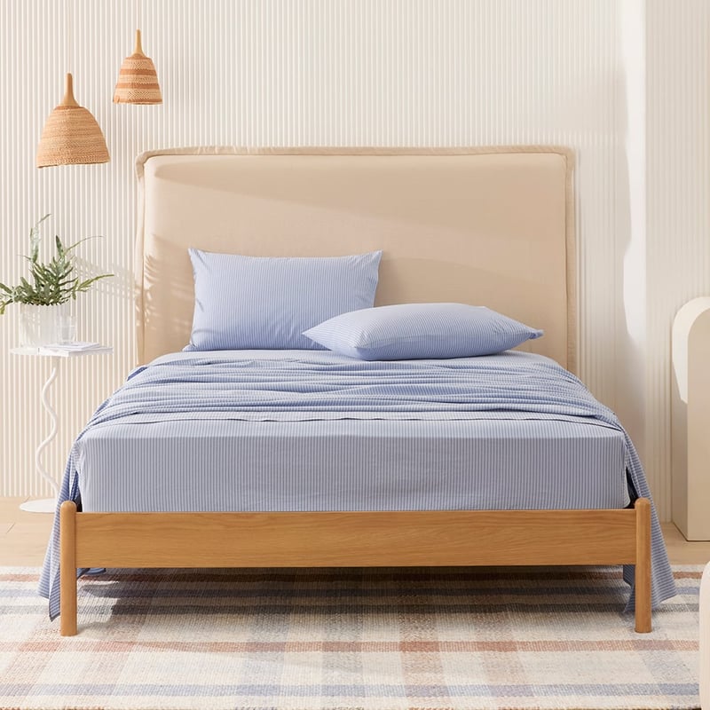 Stonewashed Cotton Printed Thin Chambray Stripe Sheet Set