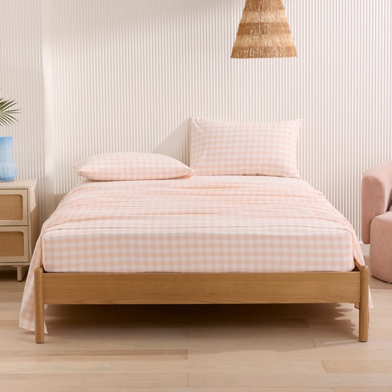 Stonewashed Cotton Peach Gingham Sheet Set