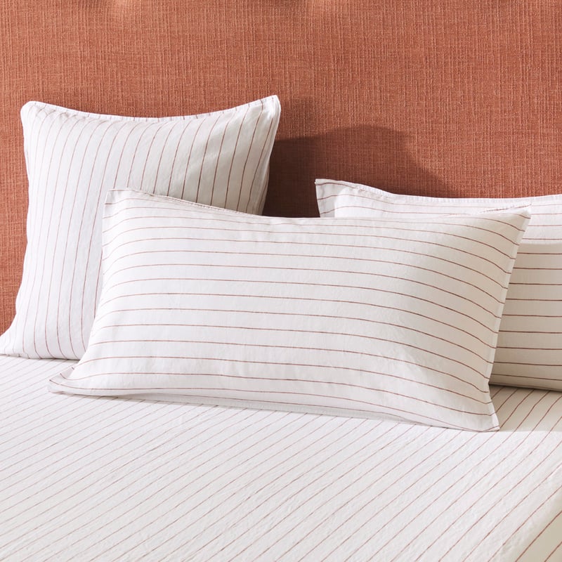 Vintage Washed Linen Cinnamon Stripe Sheet Separates
