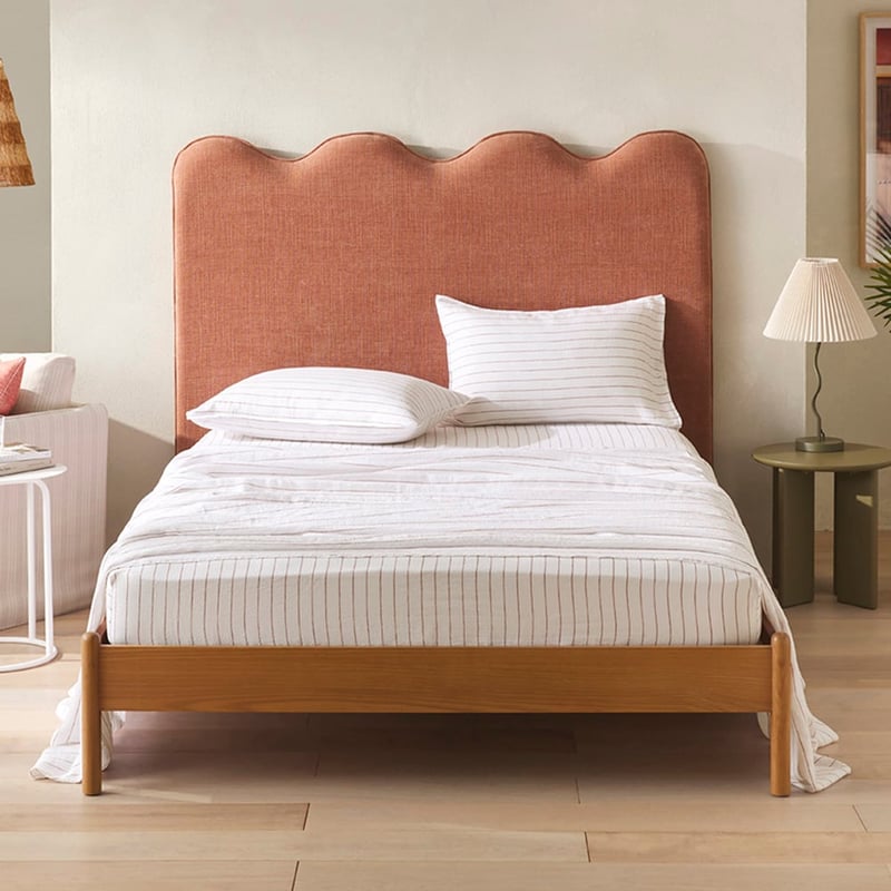 Vintage Washed Linen Cinnamon Stripe Sheet Set