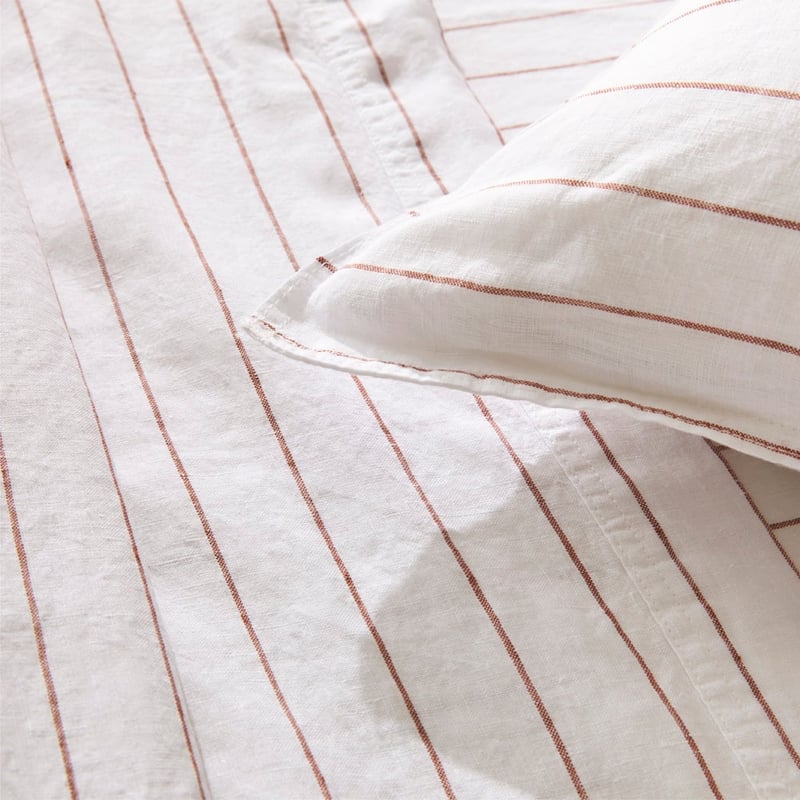 Vintage Washed Linen Cinnamon Stripe Sheet Set