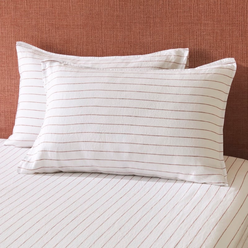 Vintage Washed Linen Cinnamon Stripe Sheet Set