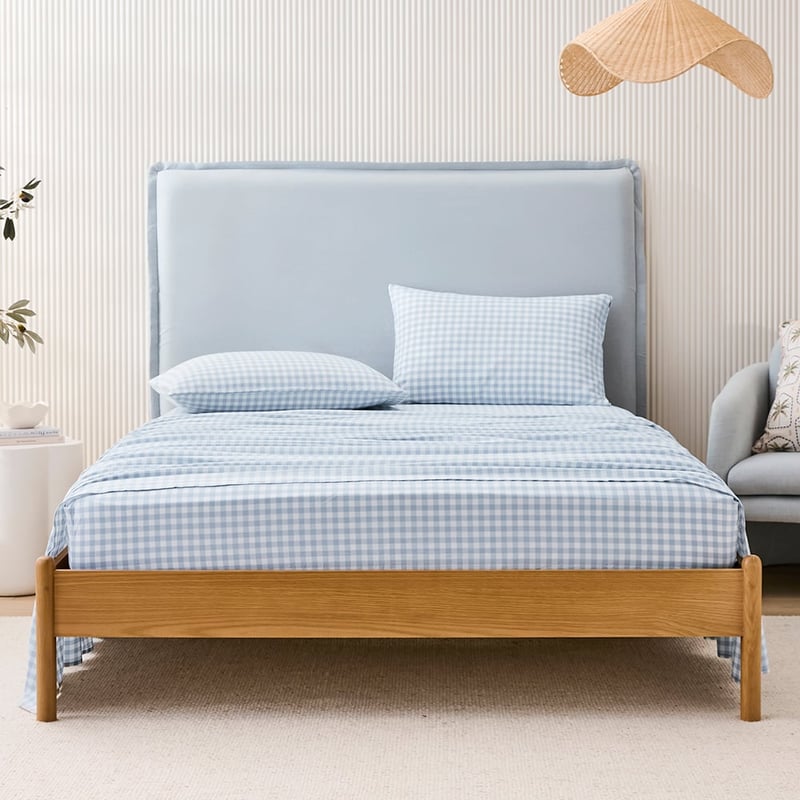 Yarn Dyed Dusty Blue Gingham Sheet Set