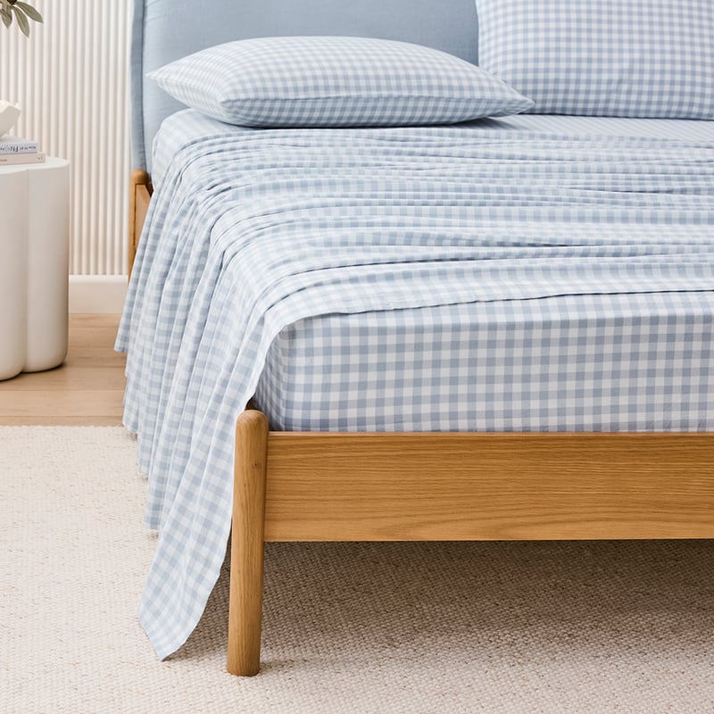 Yarn Dyed Dusty Blue Gingham Sheet Set