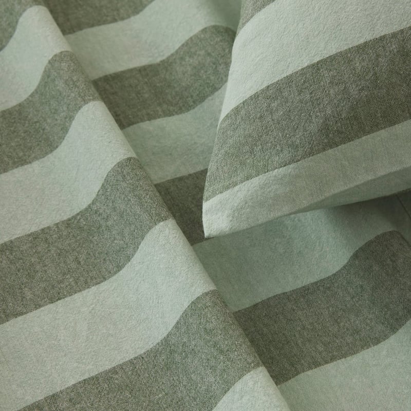 Stonewashed Cotton Green Block Stripe Sheet Set