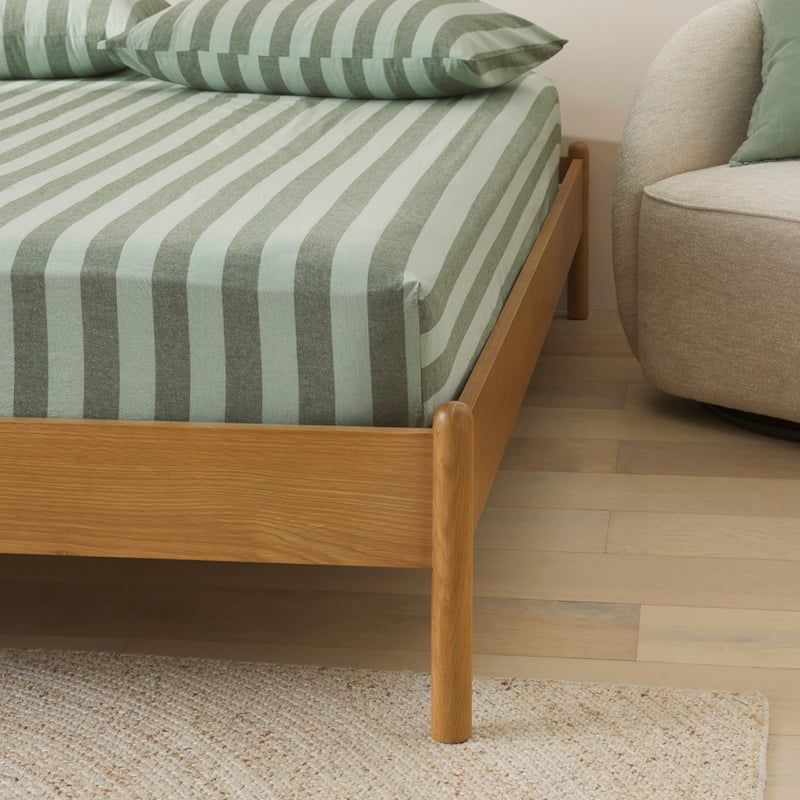 Stonewashed Cotton Green Block Stripe Sheet Separates