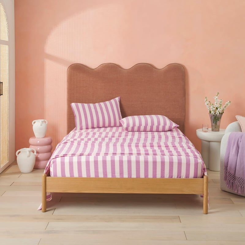 Stonewashed Cotton Berry Block Stripe Sheet Set