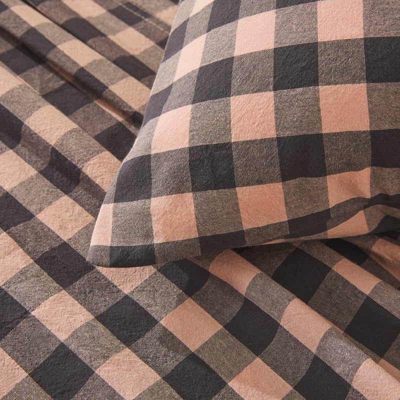 Stonewashed Cotton Mocha Gingham Sheet Separates