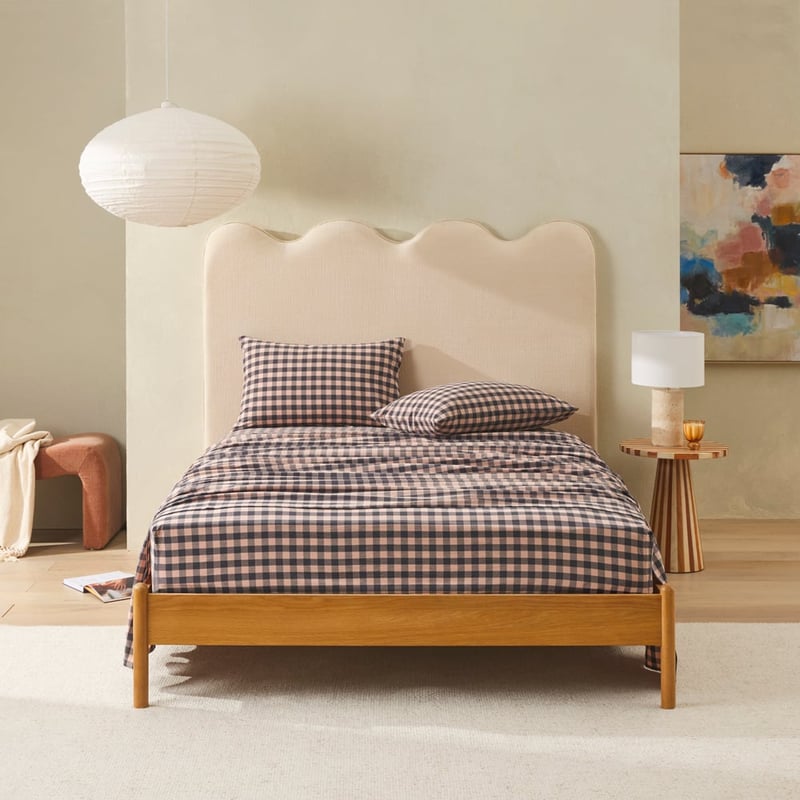 Stonewashed Cotton Mocha Gingham Sheet Separates