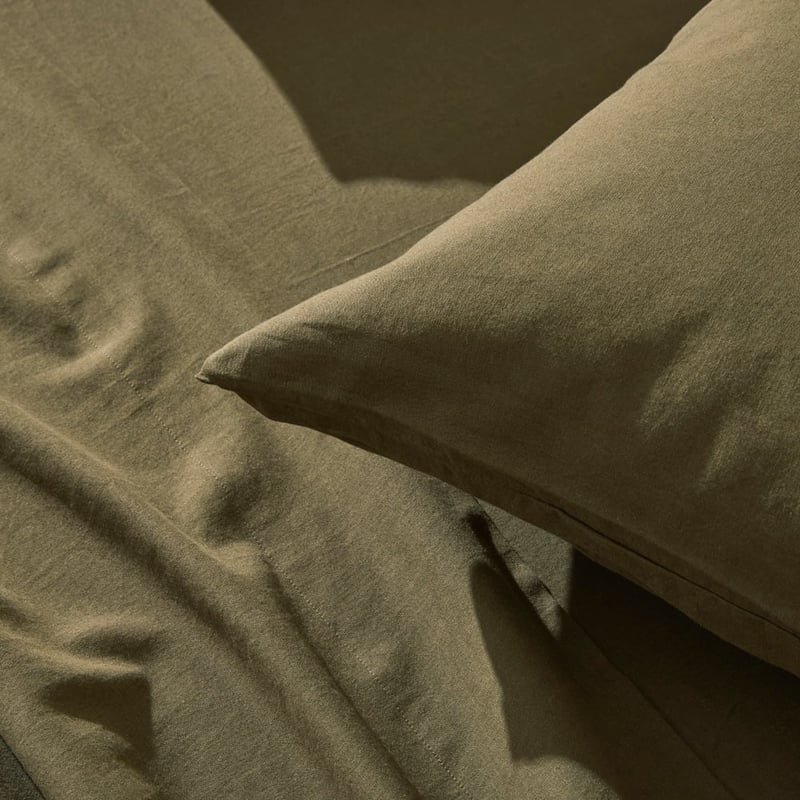 Relaxed Linen Look Dark Olive Sheet Set