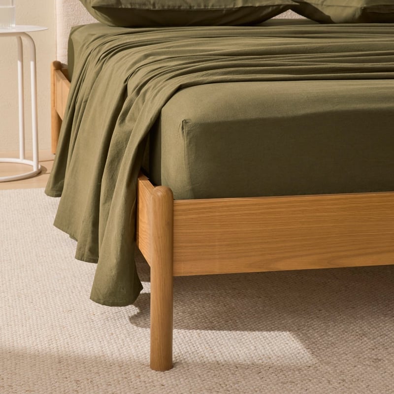 Relaxed Linen Look Dark Olive Sheet Set