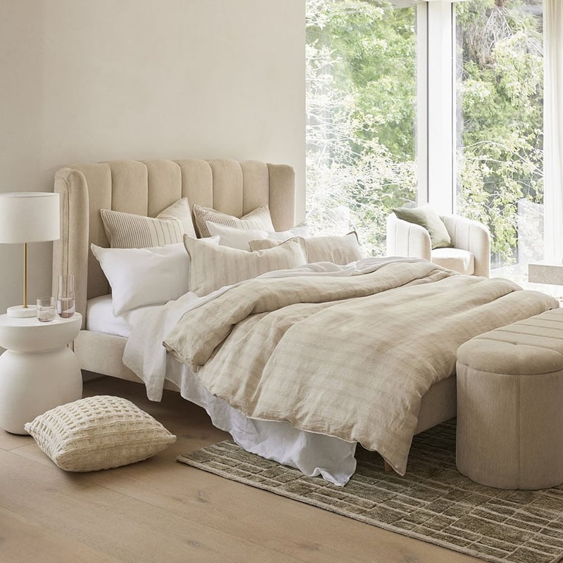 Vintage Washed Linen Fine White & Linen Stripe Quilt Cover + Separates