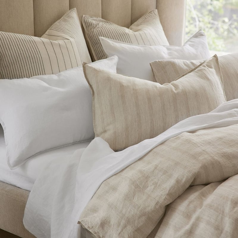 Vintage Washed Linen Fine White & Linen Stripe Quilt Cover + Separates