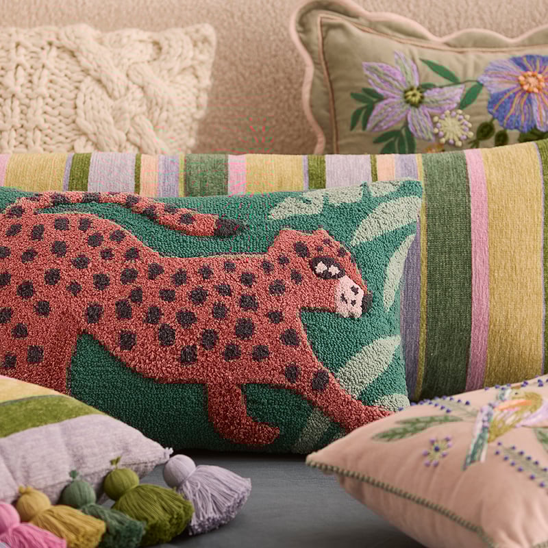 Cheetah Green Tufted Cushion