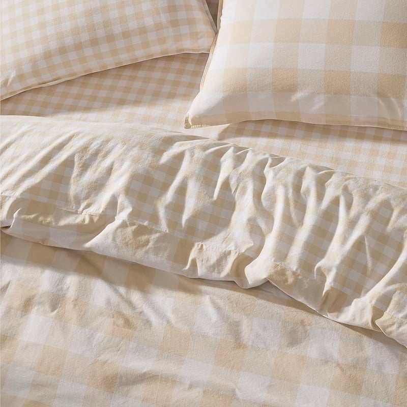 Stonewashed Cotton Printed Sand Gingham Quilt Cover Separates