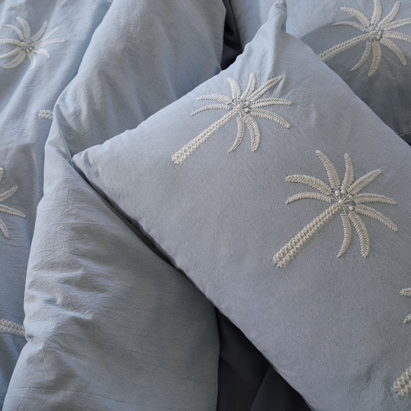 Byron Palm Blue Embroidered Pillowcases
