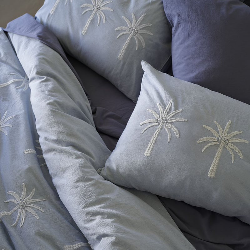 Byron Palm Blue Embroidered Pillowcases