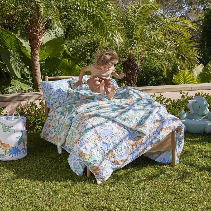 Happy Little Dinos Grey Marle Quilted Jersey Quilt Cover Set
