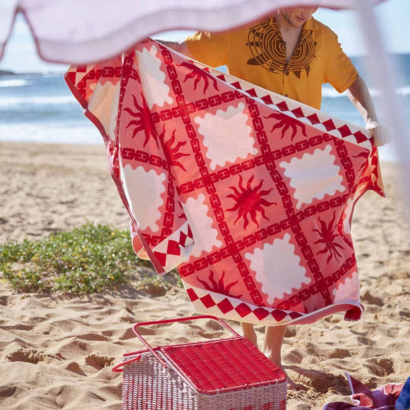 Luxe Velour Sun Tile Pink Beach Towel