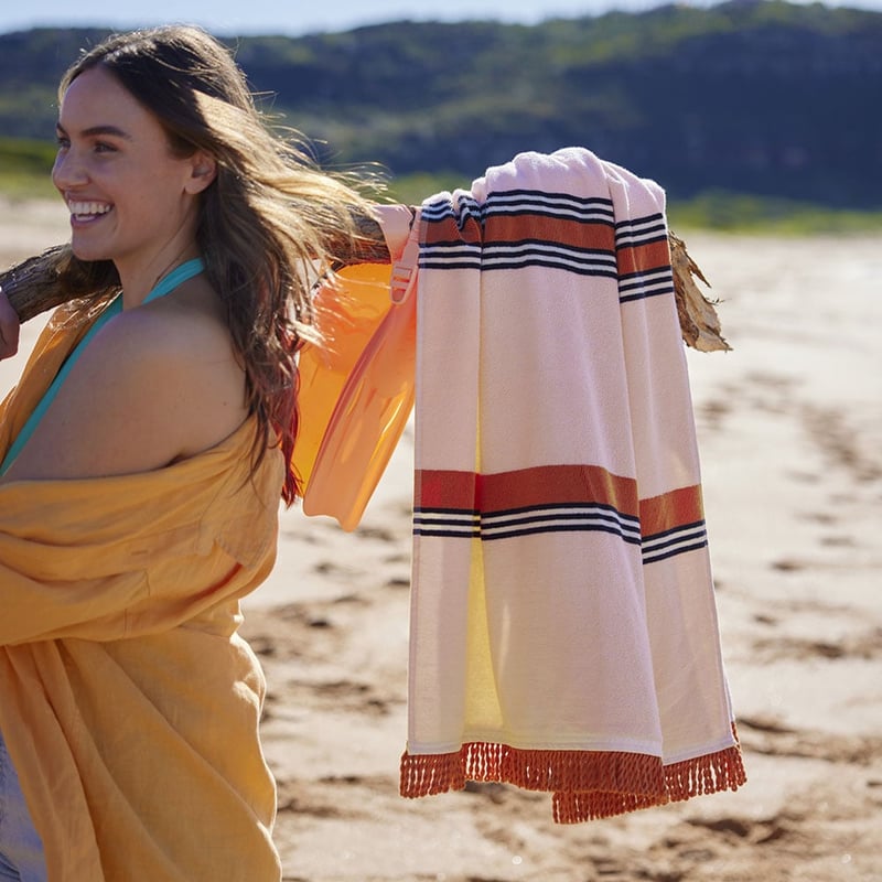 Terry Textured Soft Pink Stripe Beach Towel
