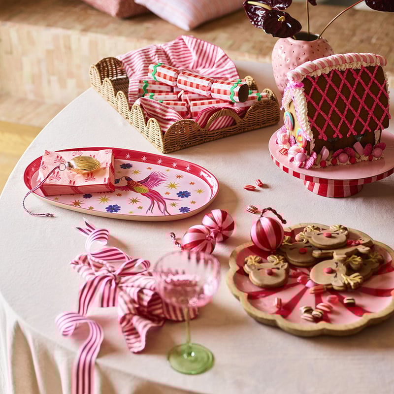 Christmas Striped Mango Wood Cake Stand