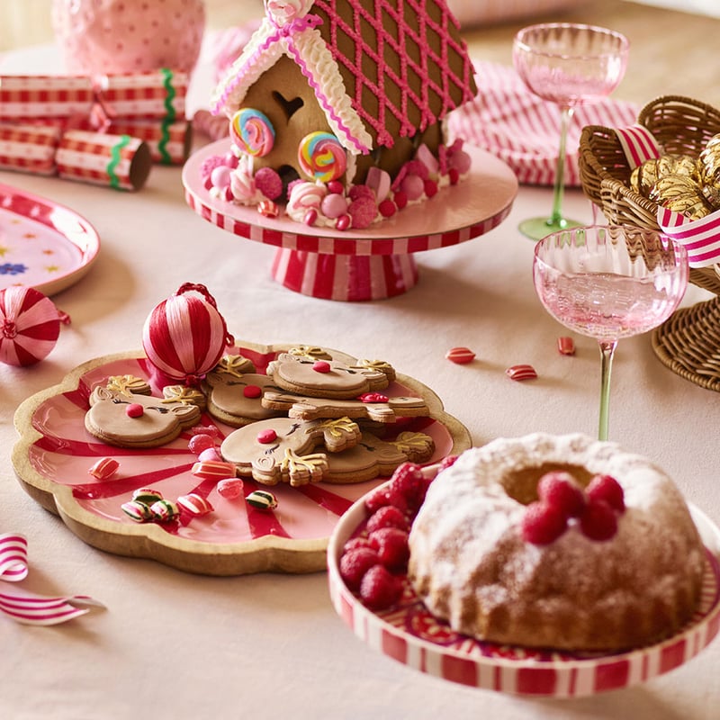 Christmas Striped Mango Wood Cake Stand