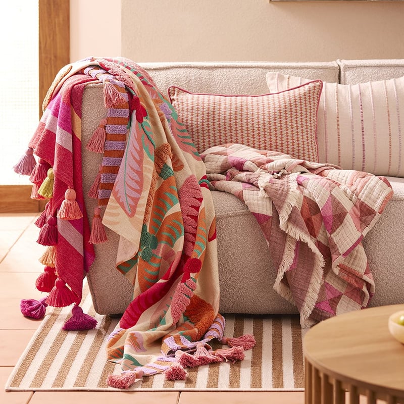 Fiesta Palm Brown & Pink Tufted Throw