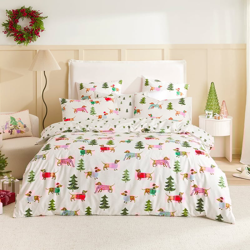 Christmas Dachshund White Quilt Cover Set + Separates