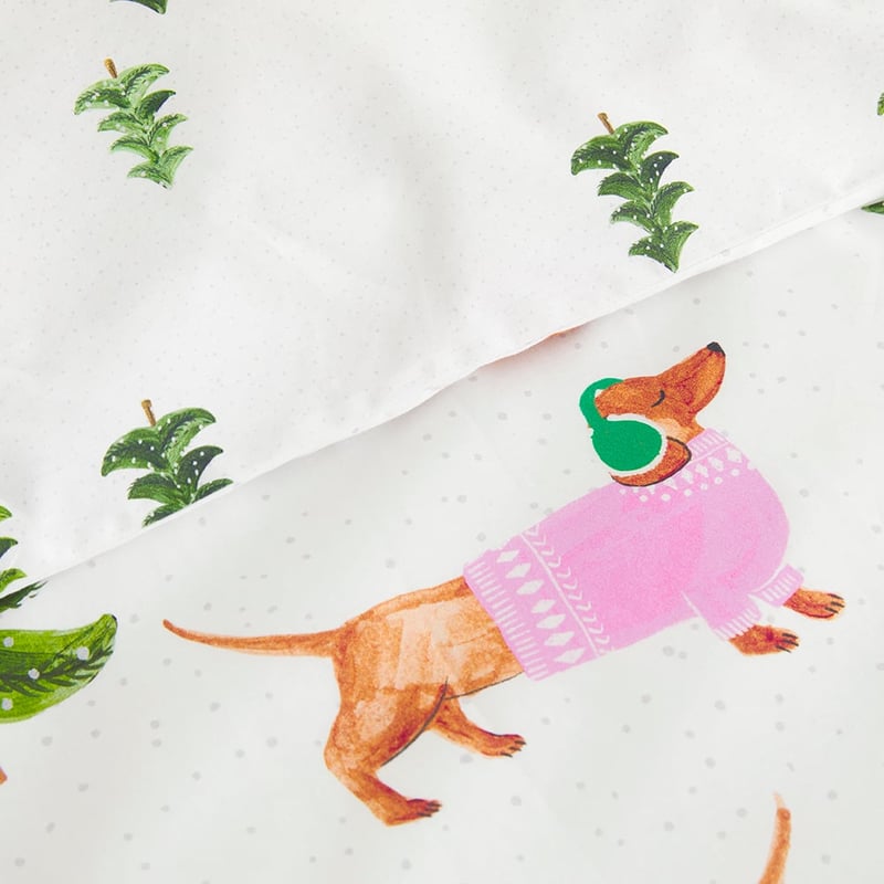 Christmas Dachshund White Quilt Cover Set + Separates