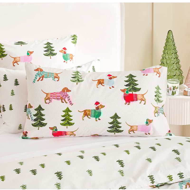 Christmas Dachshund White Quilt Cover Set + Separates