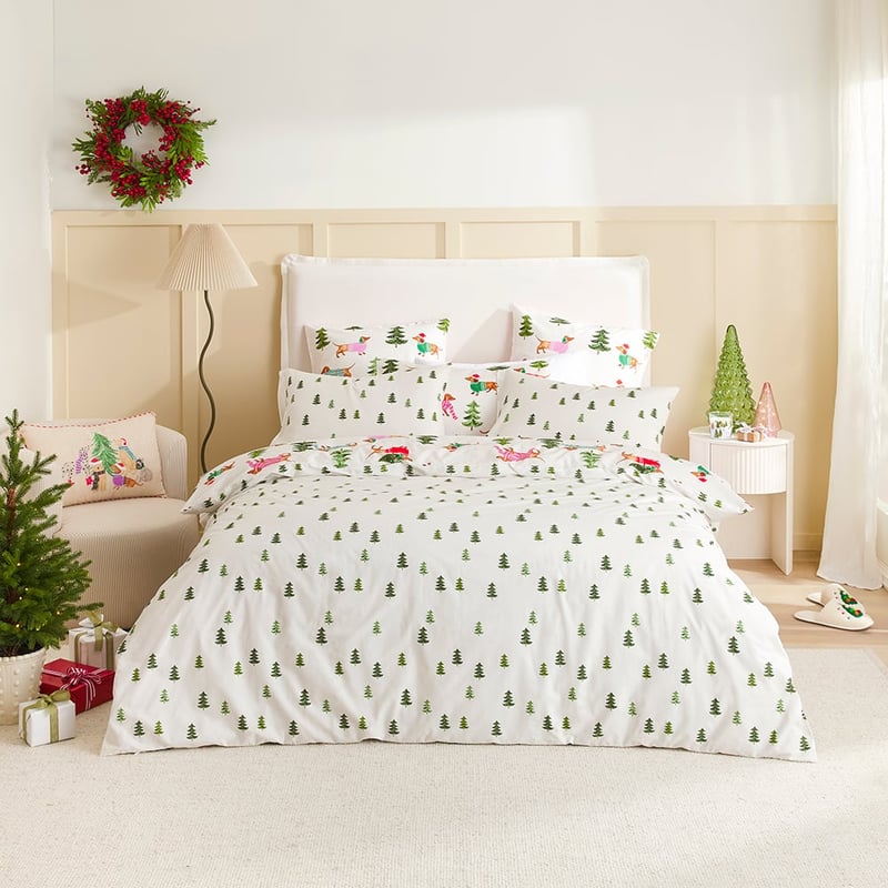 Christmas Dachshund White Quilt Cover Set + Separates