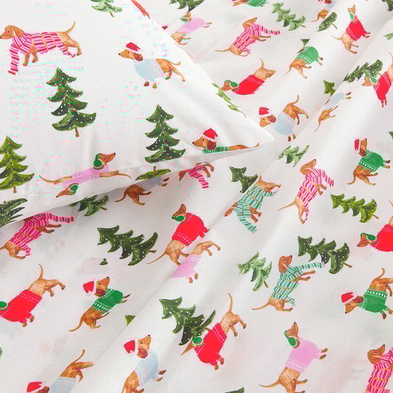 Christmas Dachshund White Sheet Set