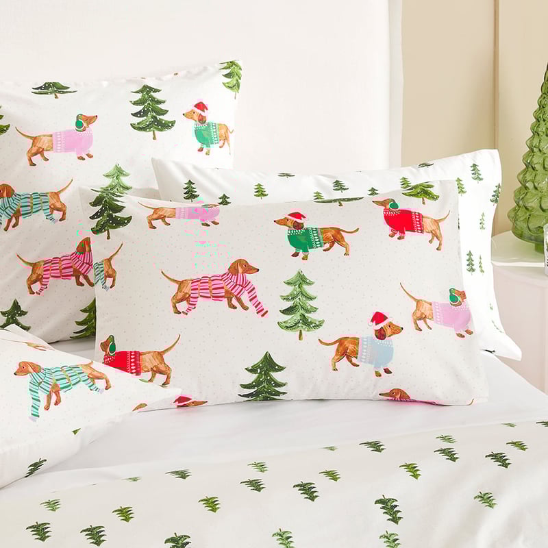 Christmas Dachshund White Sheet Set