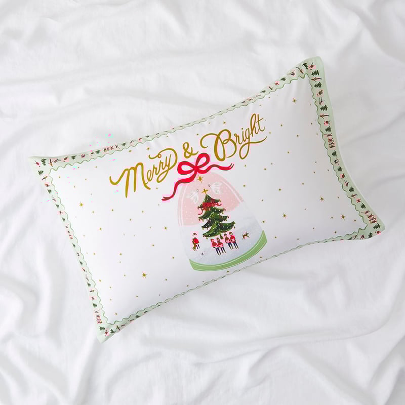 Merry & Bright White Text Pillowcase