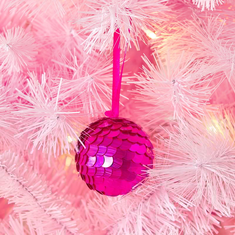 Sequin Pink Beaded Ball Ornament
