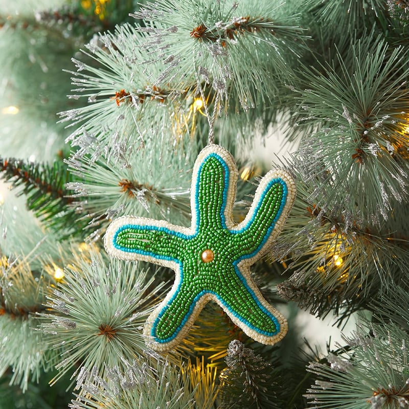 Sealife Starfish Blue & White Beaded Ornament