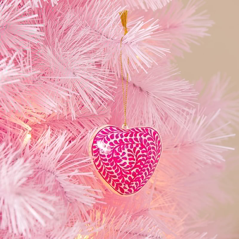 Papier Mache Pink Heart Ornament