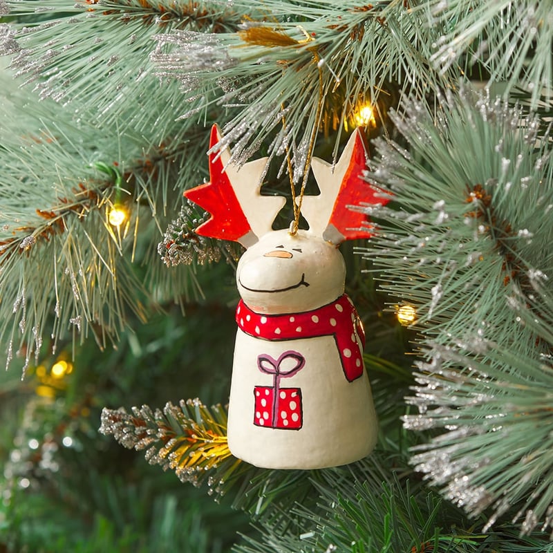 Papier Mache Gold Floral Reindeer Ornament