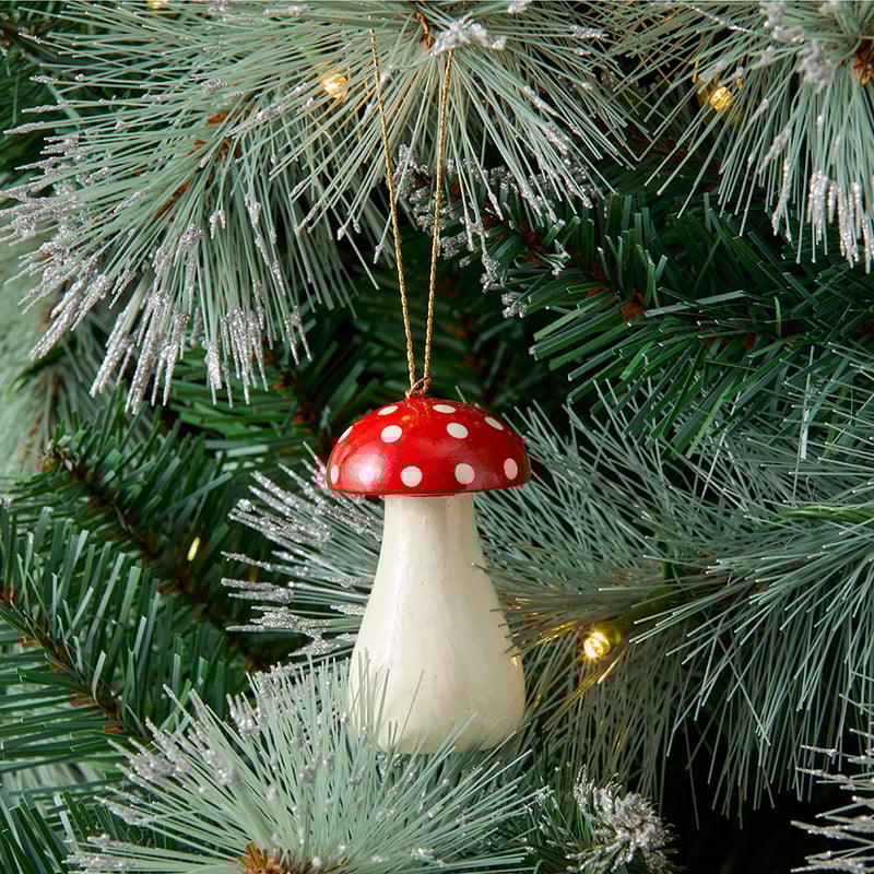 Papier Mache White & Red Mushroom Ornament