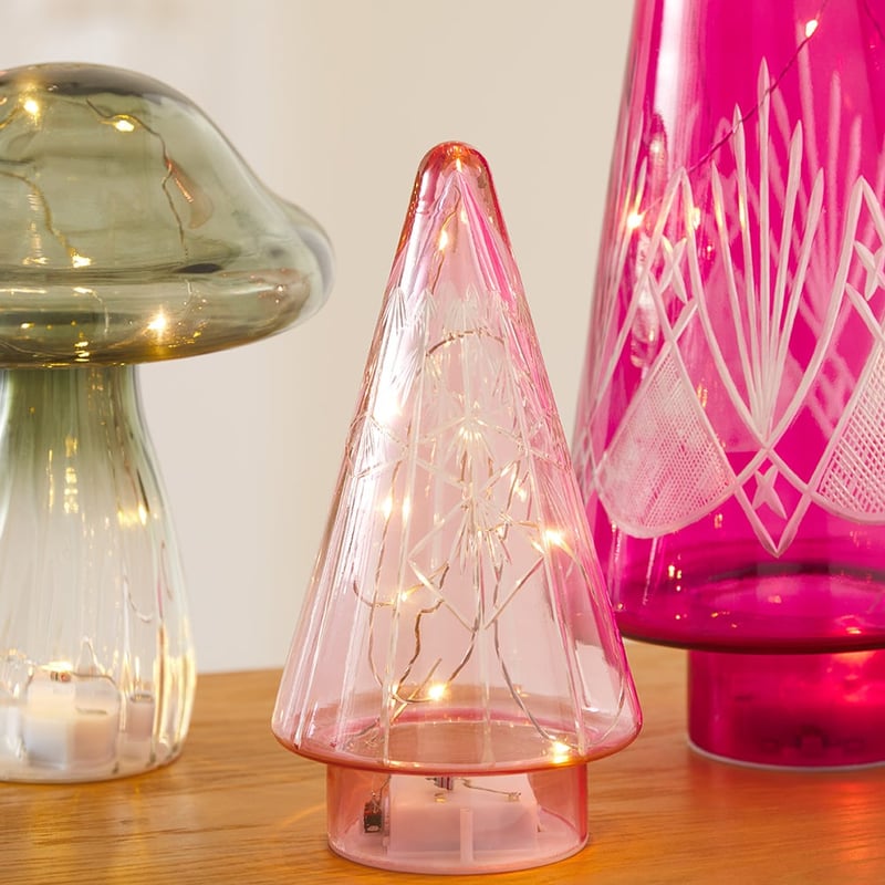 Cut Glass Pink Merry & Bright LED Tree