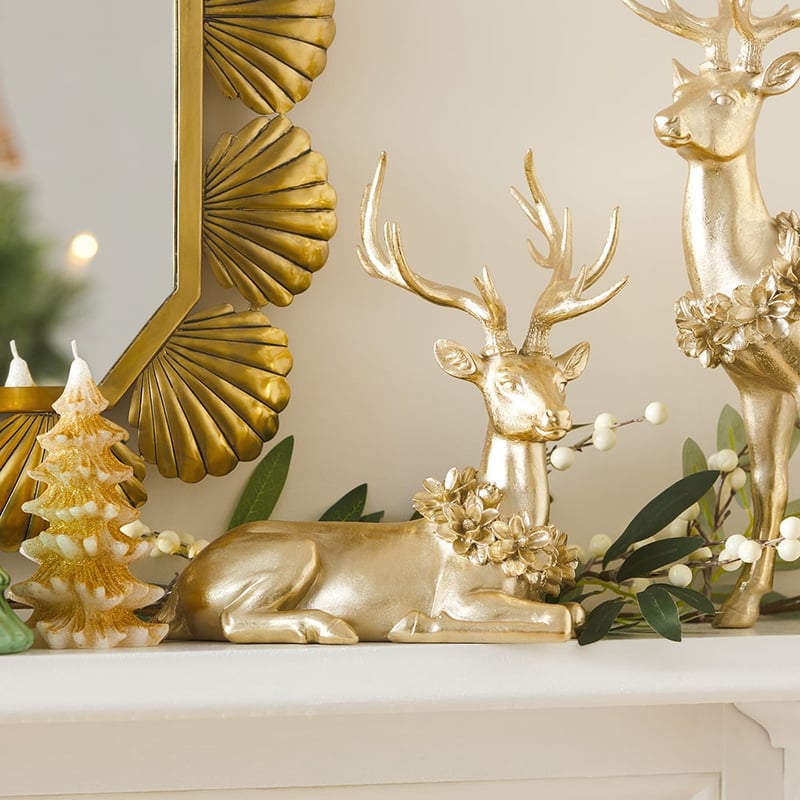 Gold Festive Sitting Deer