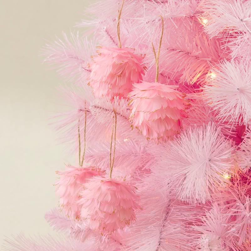 Pink Feather Bauble Pack of 4