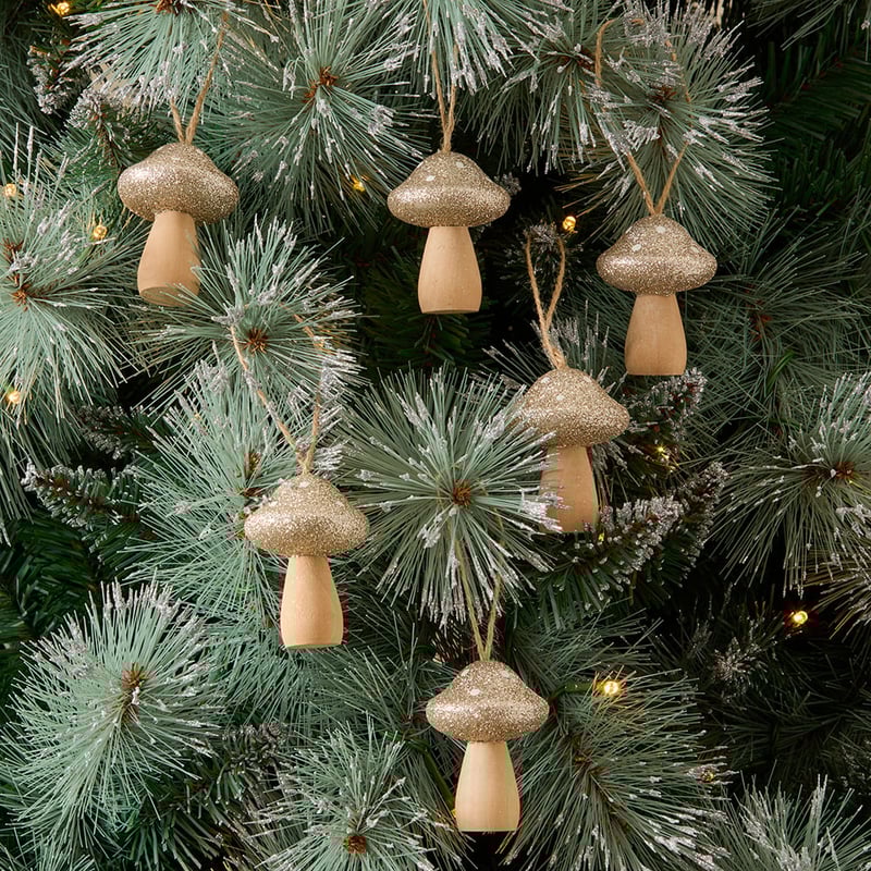 Wooden Champagne Mushroom Decorations Pack of 6