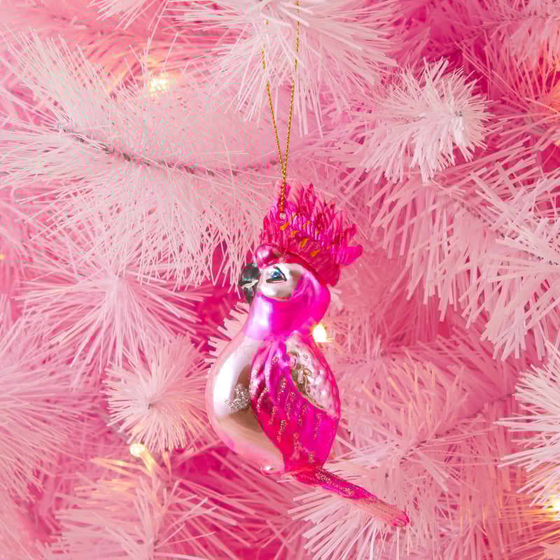 Antique Pink Parrot Glass Ornament