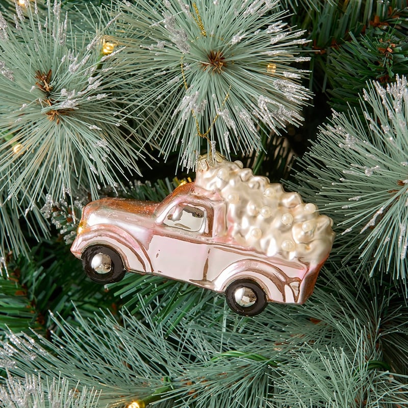 Antique Truck with Tree Glass Ornament