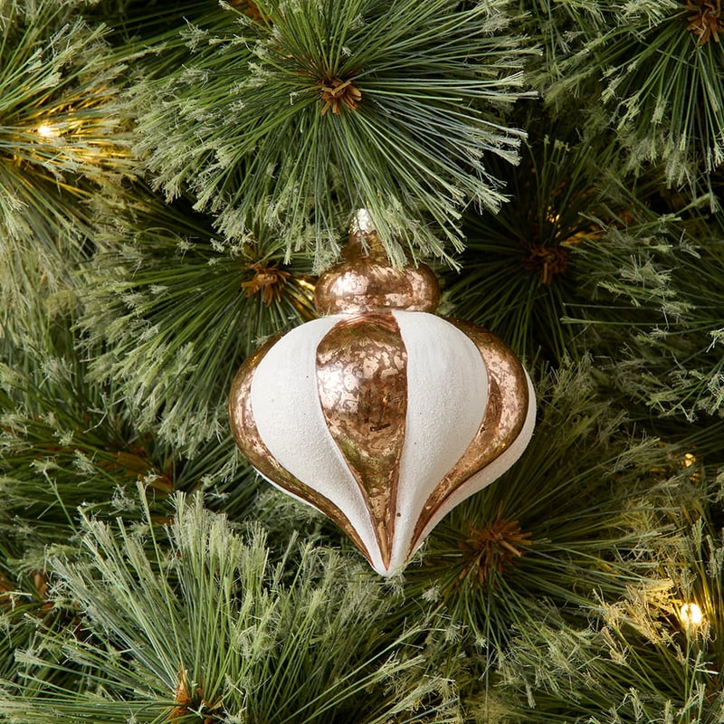 Domed Rose Gold & White Stripe Bauble