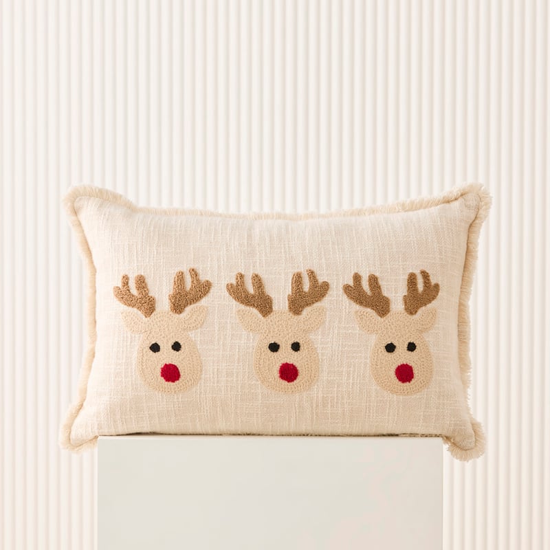 Festive Natural Reindeer Cushion
