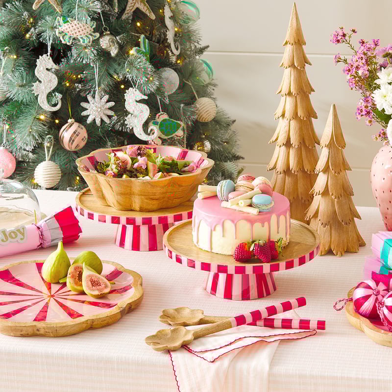 Christmas Striped Mango Wood Cake Stand